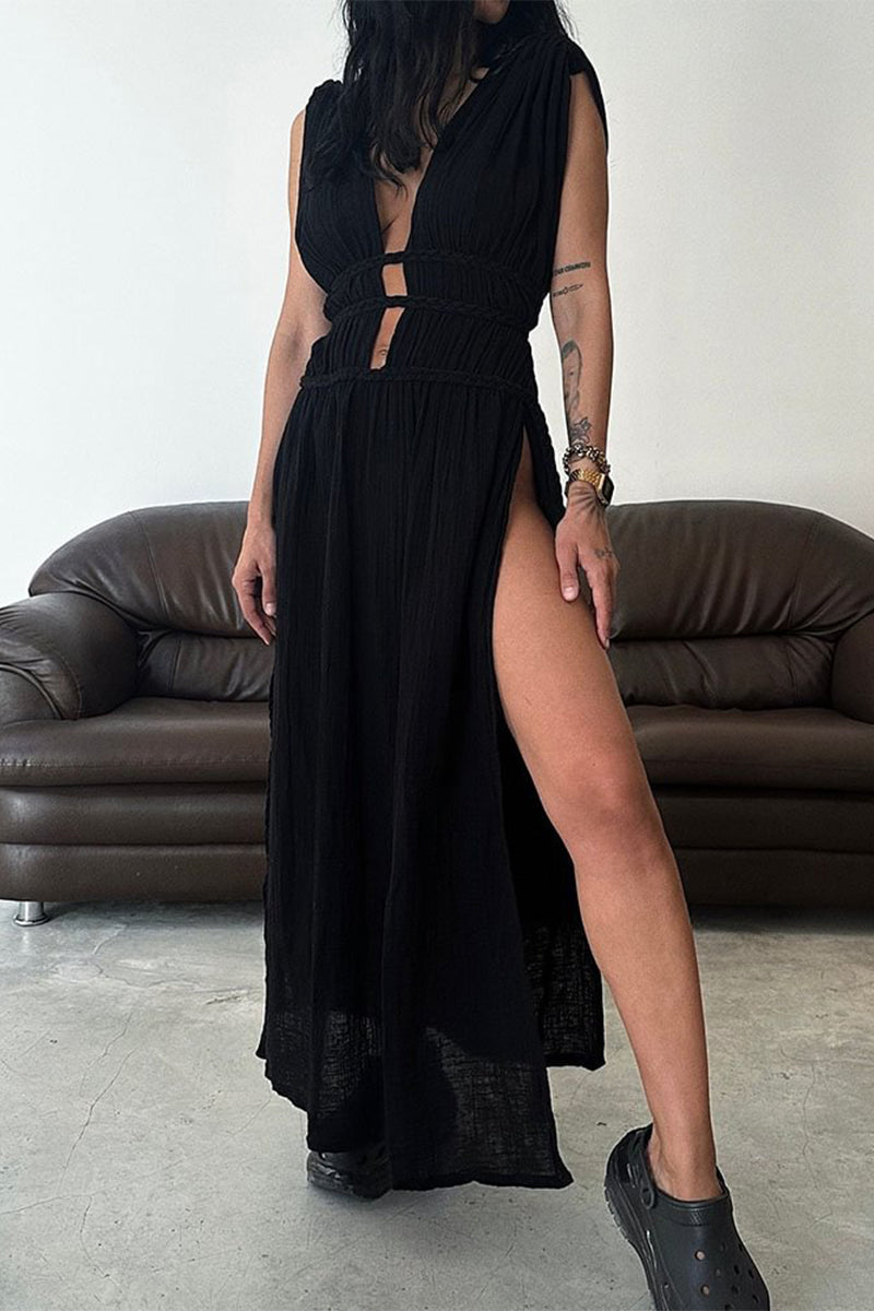 EVELAYA – SEXY BOHEMIAN SLIT V-NECK BEACH DRESS