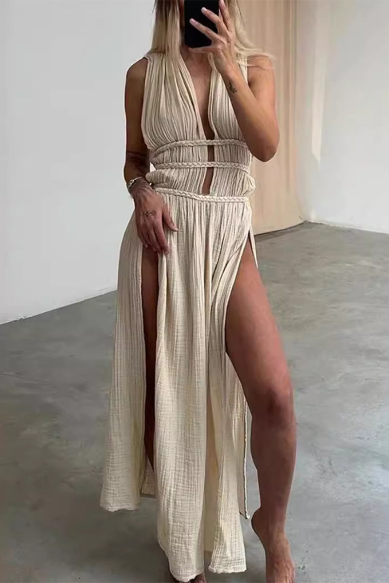 EVELAYA – SEXY BOHEMIAN SLIT V-NECK BEACH DRESS