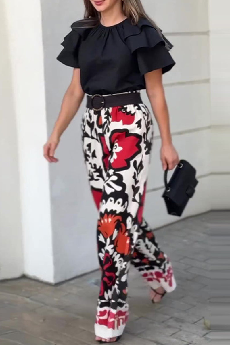 RILYNN – CASUAL FLORAL PRINT RUFFLE TWO-PIECE SET