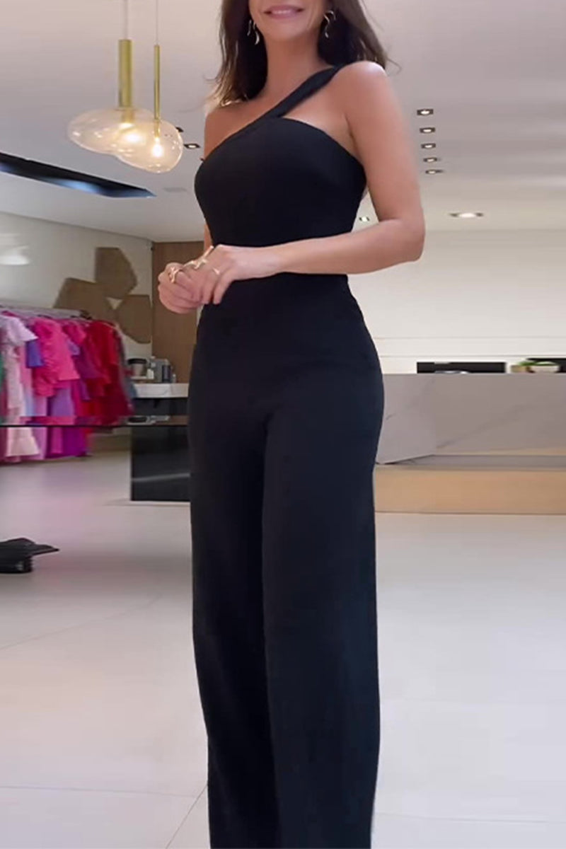 AROHA – CASUAL IRREGULAR OBLIQUE COLLAR JUMPSUIT