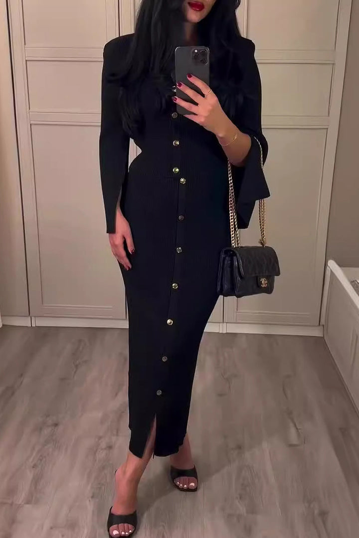 SEREN – DAILY ELEGANT BUCKLE O-NECK LONG SLEEVE TWO-PIECE SET