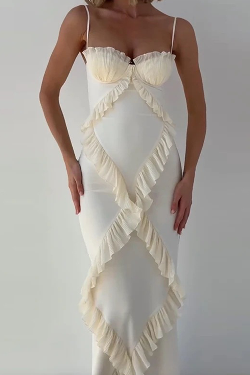 MIRELLA – SEXY PATCHWORK RUFFLE V-NECK SLING DRESS