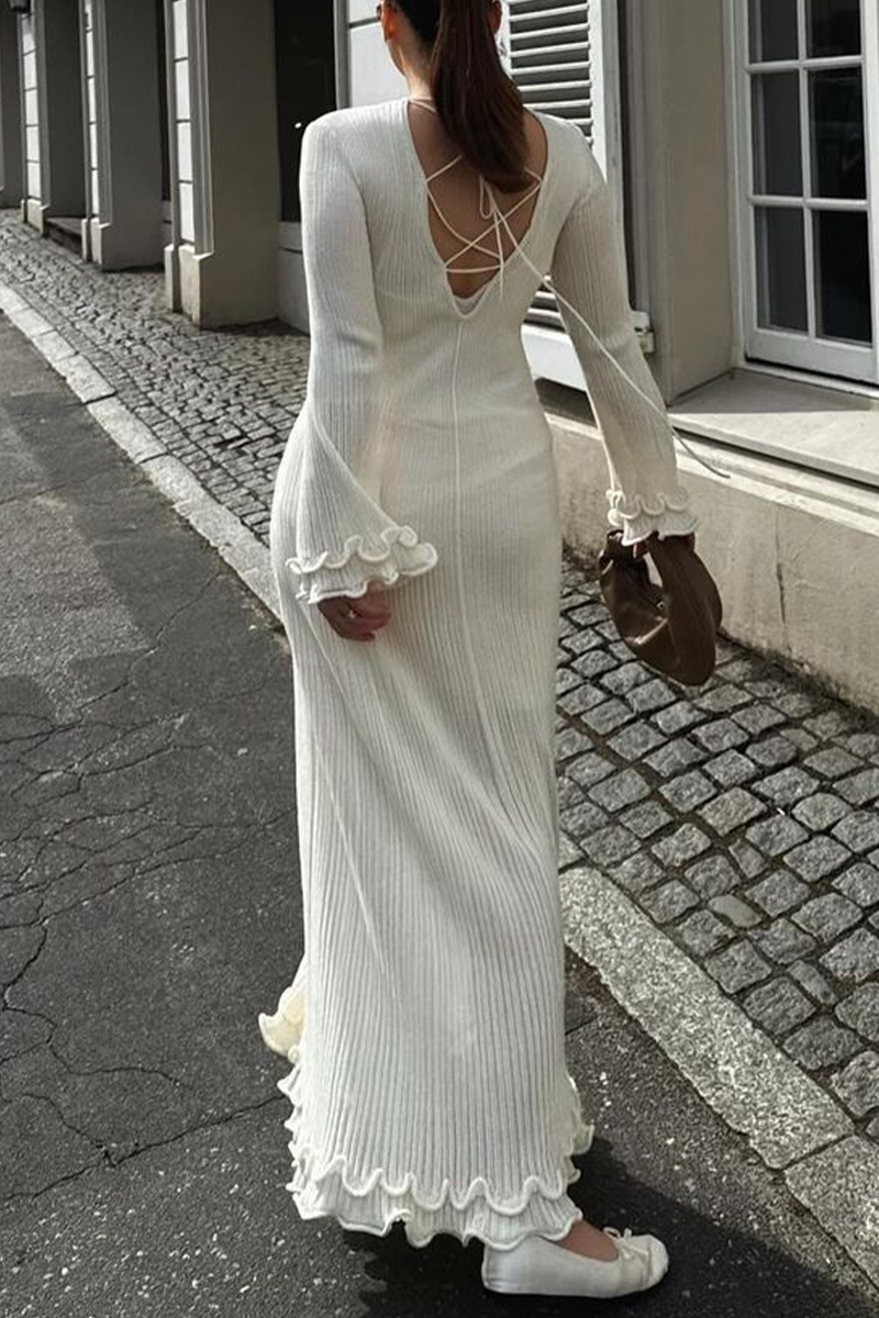 KATRIELLE – ELEGANT LACE-UP BACKLESS SKIRT DRESS