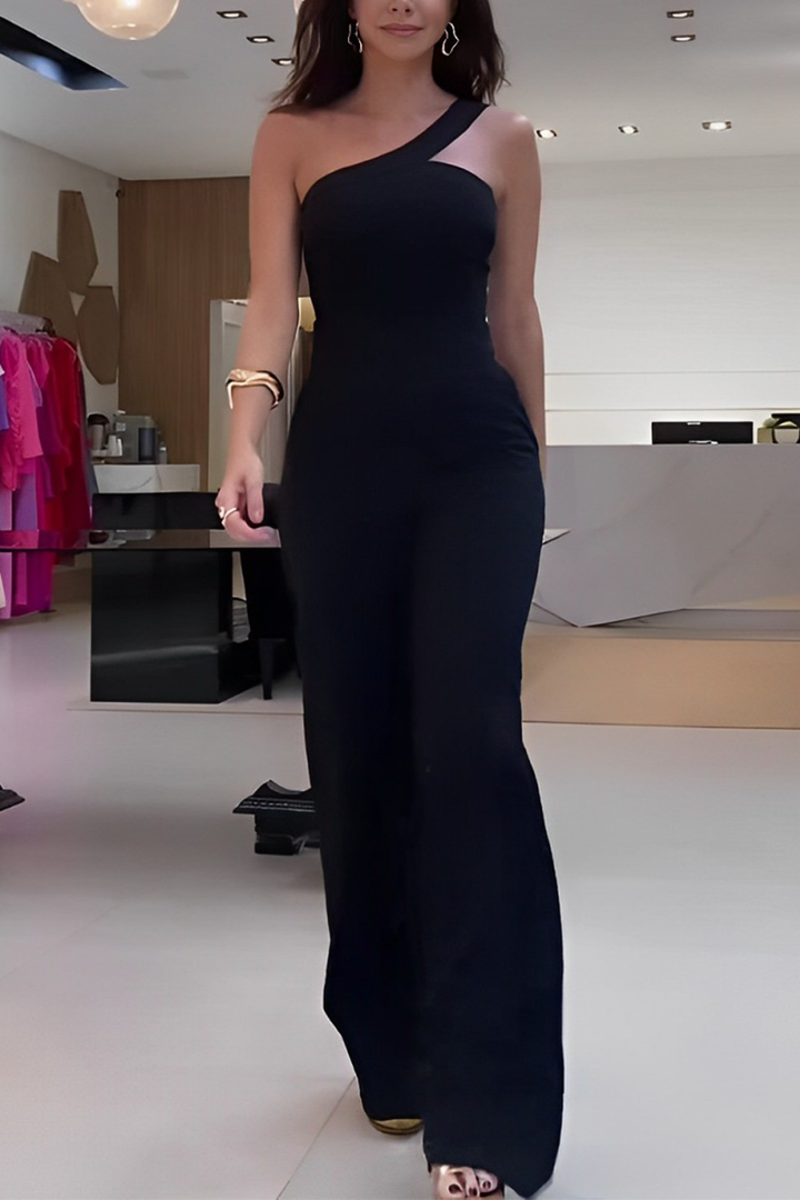 AROHA – CASUAL IRREGULAR OBLIQUE COLLAR JUMPSUIT