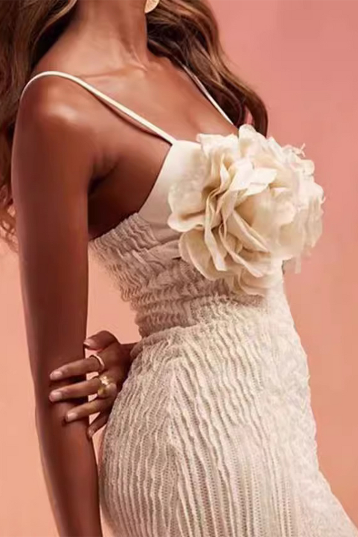 MIREINA – SEXY RUCHED FLOWER SHAPE V-NECK ONE-STEP SKIRT DRESS