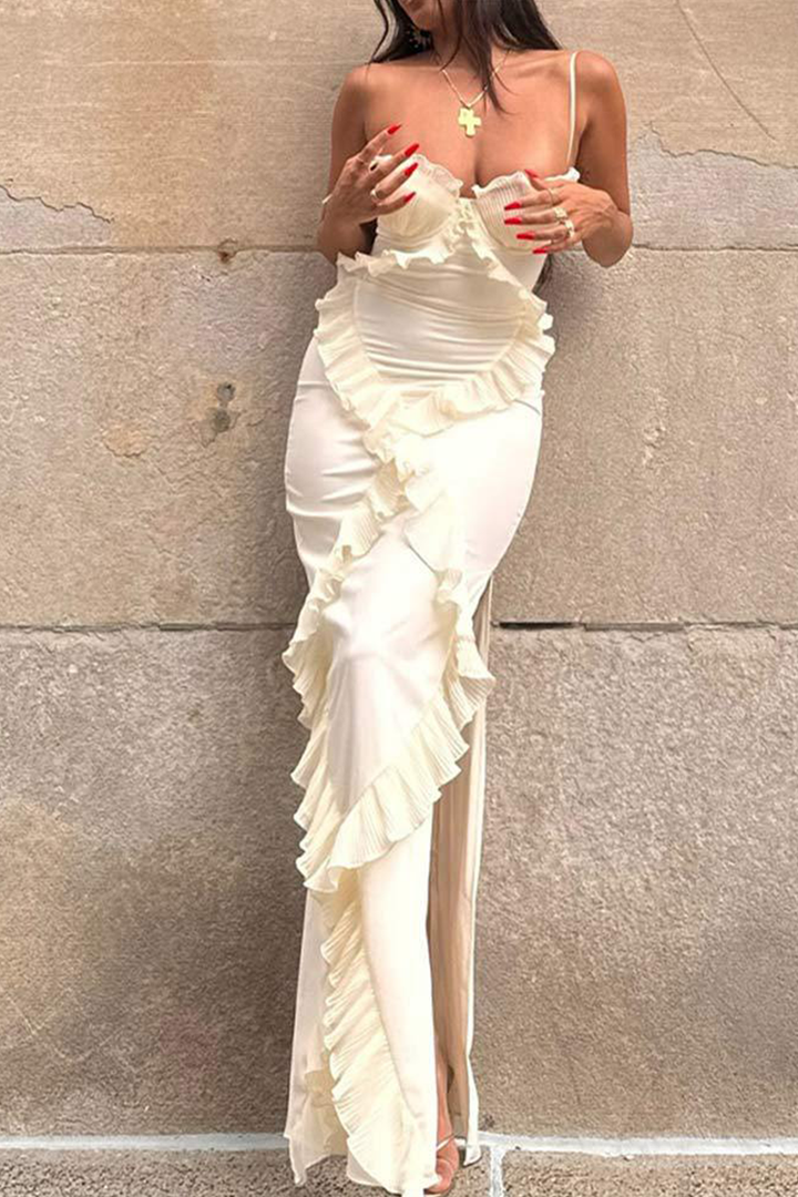 MIRELLA – SEXY PATCHWORK RUFFLE V-NECK SLING DRESS