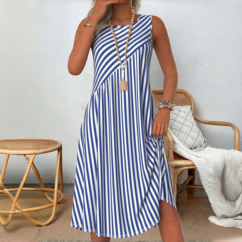 CALENYRA – BREEZE STRIPE SLEEVELESS SUMMER DRESS