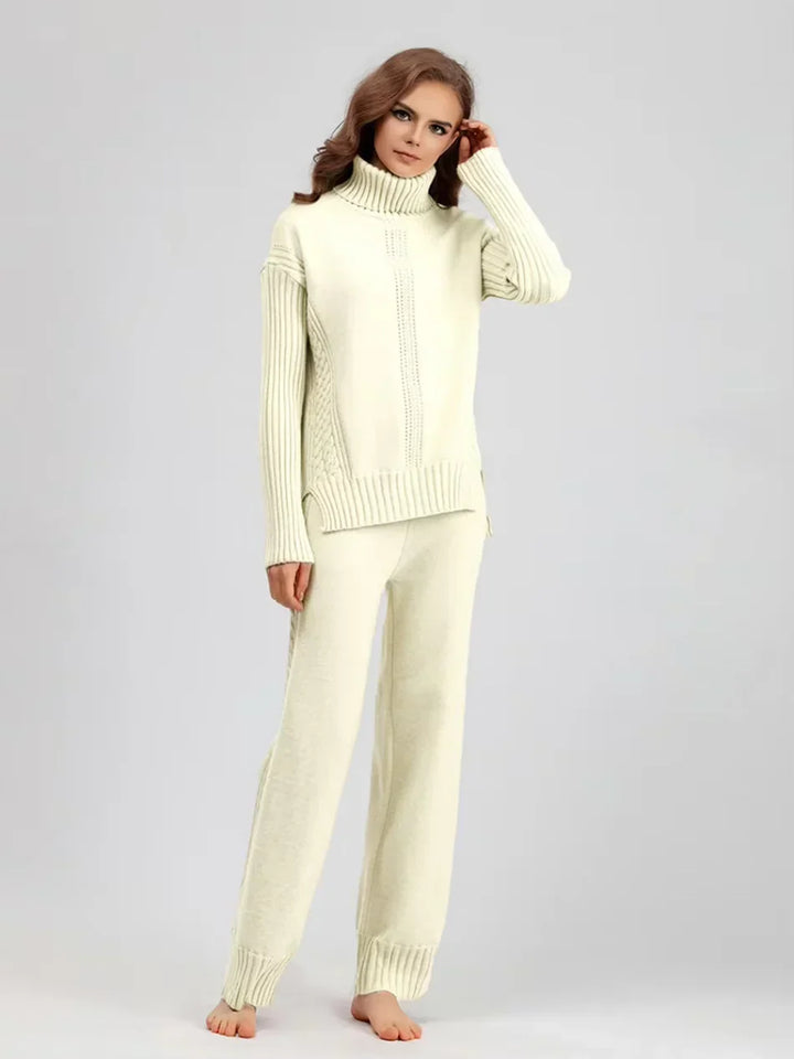 Scarlett - Chic High-Neck Knit Sweater & Loose Pants Set