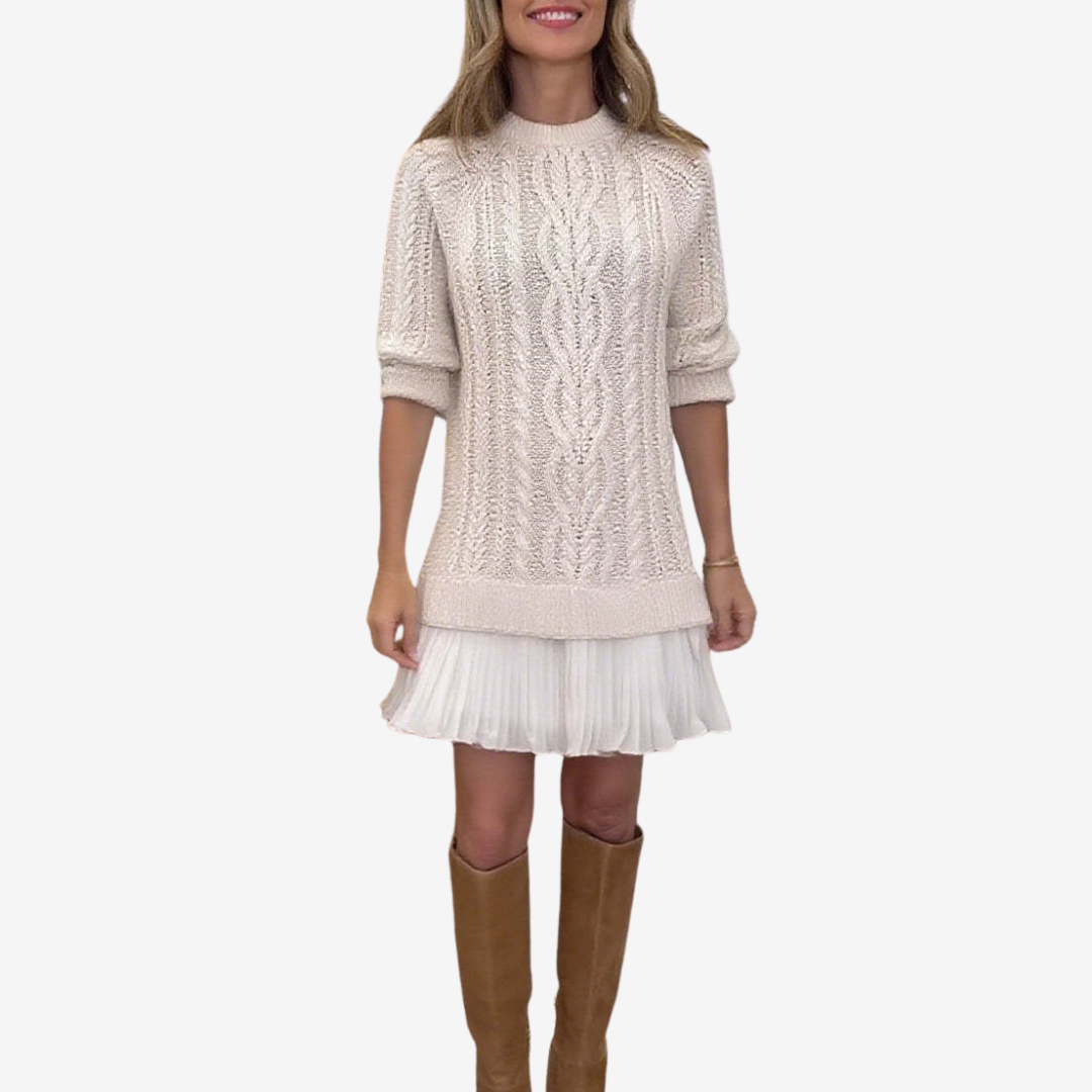 ZORINA – KNIT SWEATER DRESS WITH PLEATED SKIRT