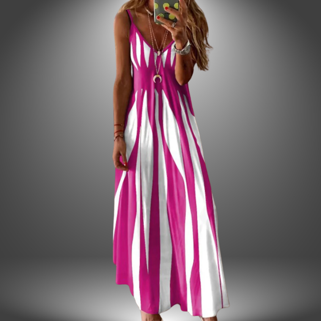 ZHENARA – COASTLINE STRIPE SLEEVELESS MAXI DRESS