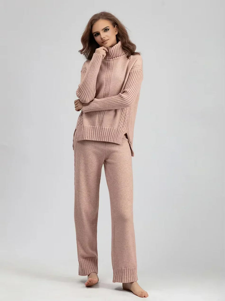 Scarlett - Chic High-Neck Knit Sweater & Loose Pants Set
