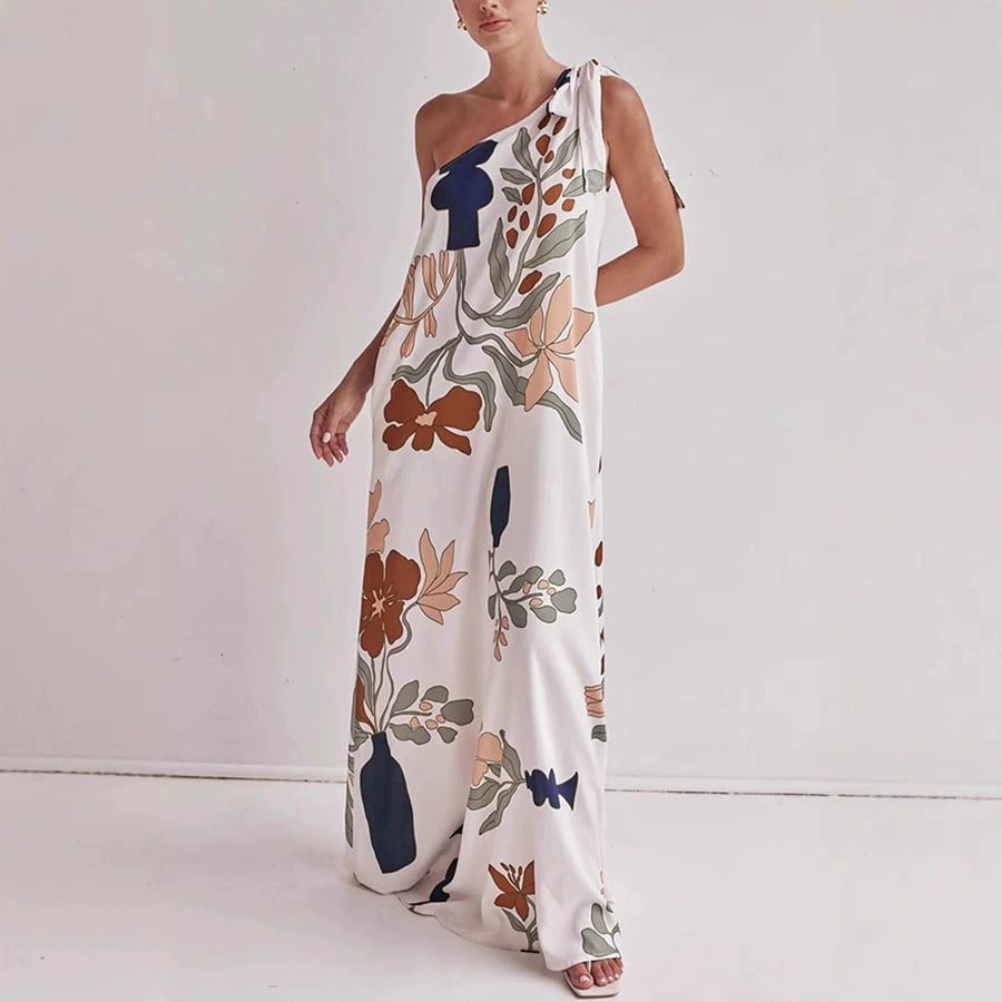 MILLIE – PRINTED ONE-SHOULDER MAXI DRESS