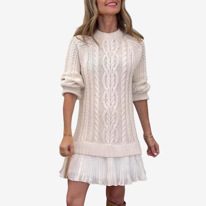 ZORINA – KNIT SWEATER DRESS WITH PLEATED SKIRT