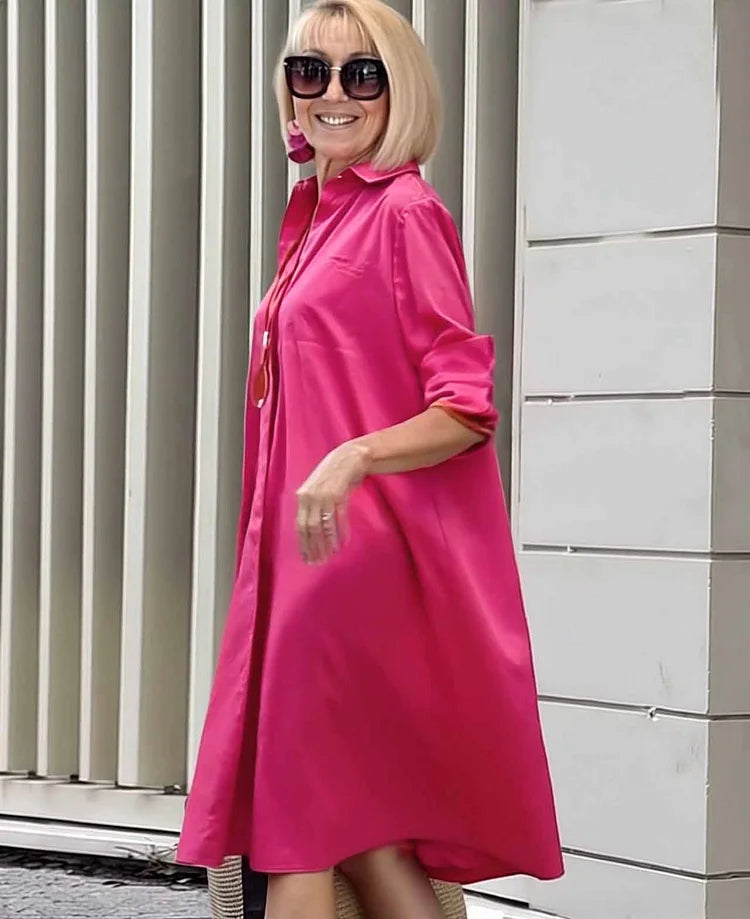 ORELITHA – SHIRT COLLAR POCKET MIDI DRESS