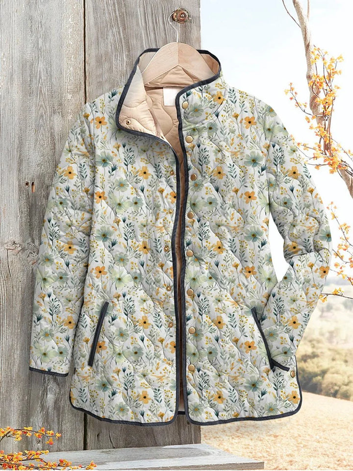 Delightful Floral-Printed Quilted Jacket for Women