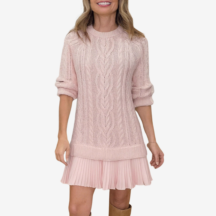 ZORINA – KNIT SWEATER DRESS WITH PLEATED SKIRT
