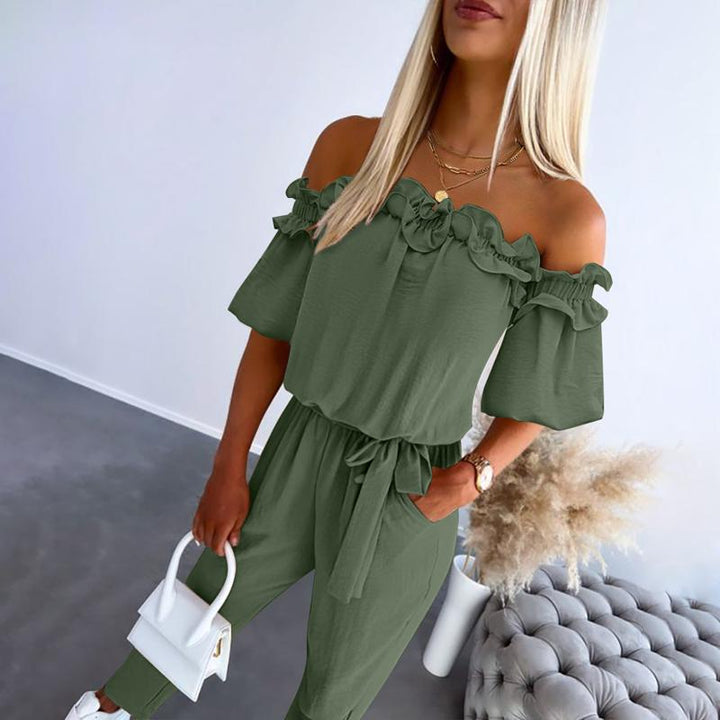 ARDYN – ELEGANT OFF-SHOULDER FRILL TIE-WAIST JUMPSUIT