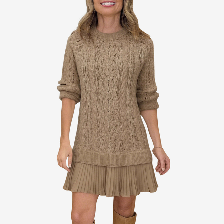 ZORINA – KNIT SWEATER DRESS WITH PLEATED SKIRT