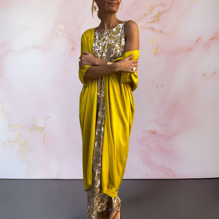 VIRELLISSE – ELEGANT DRESS WITH MATCHING CARDIGAN