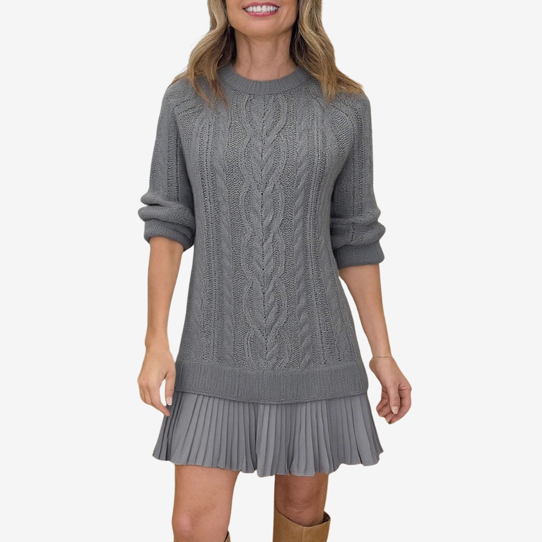 ZORINA – KNIT SWEATER DRESS WITH PLEATED SKIRT
