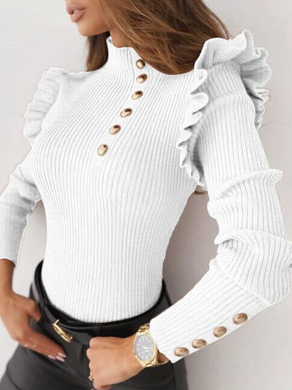 Kassidy - Ruffled Button Knit Sweater