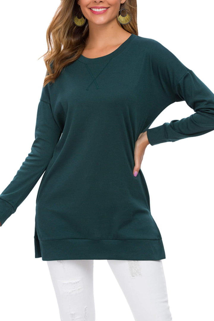 Talia – Long-Sleeved Side Slit Loose Top