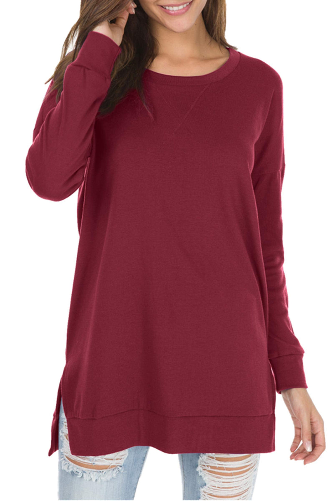 Talia – Long-Sleeved Side Slit Loose Top