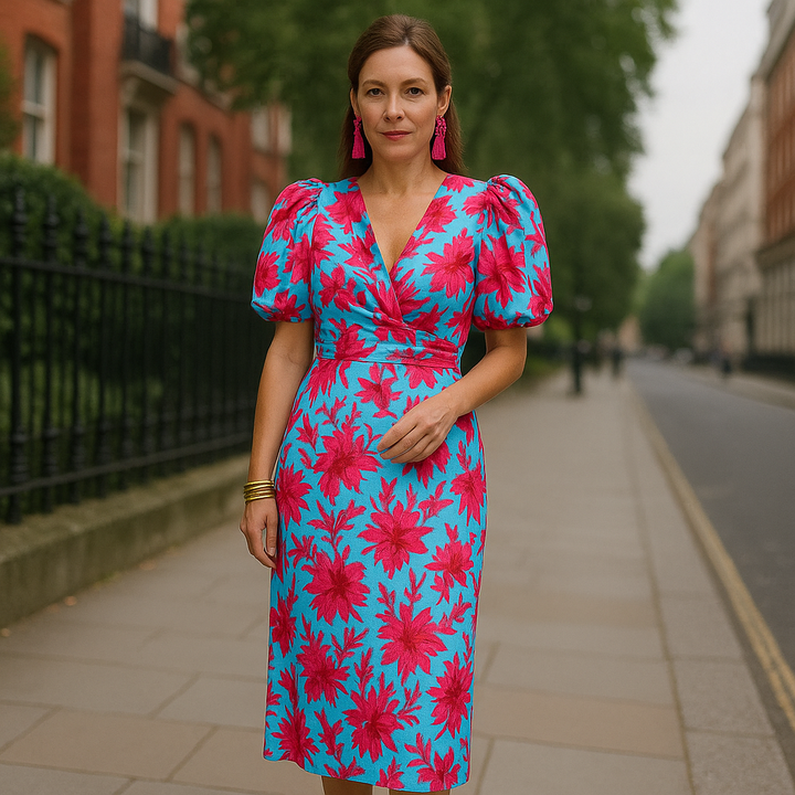 Arielle - Colourful Dress With Pleated Sleeves