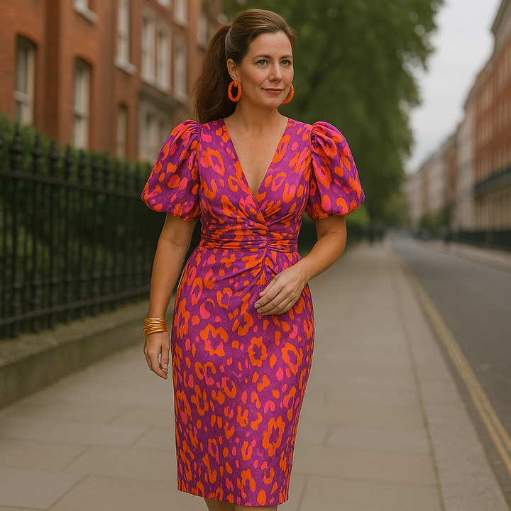 Arielle - Colourful Dress With Pleated Sleeves