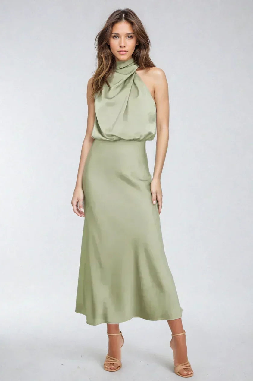 The Elegant Draped Halter Dress
