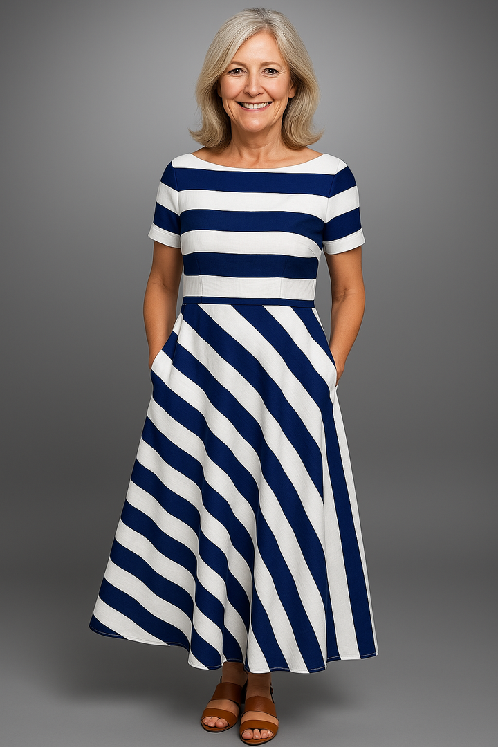 Natalia - Long Stripe Dress, Handmade