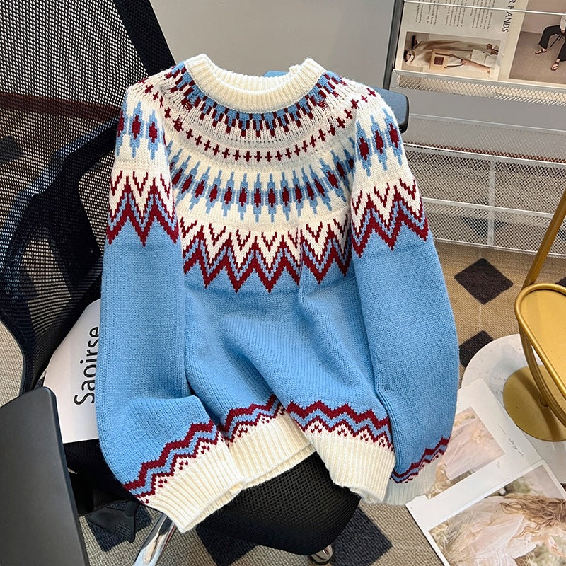 Nordic Pattern Knit Pullover Sweater