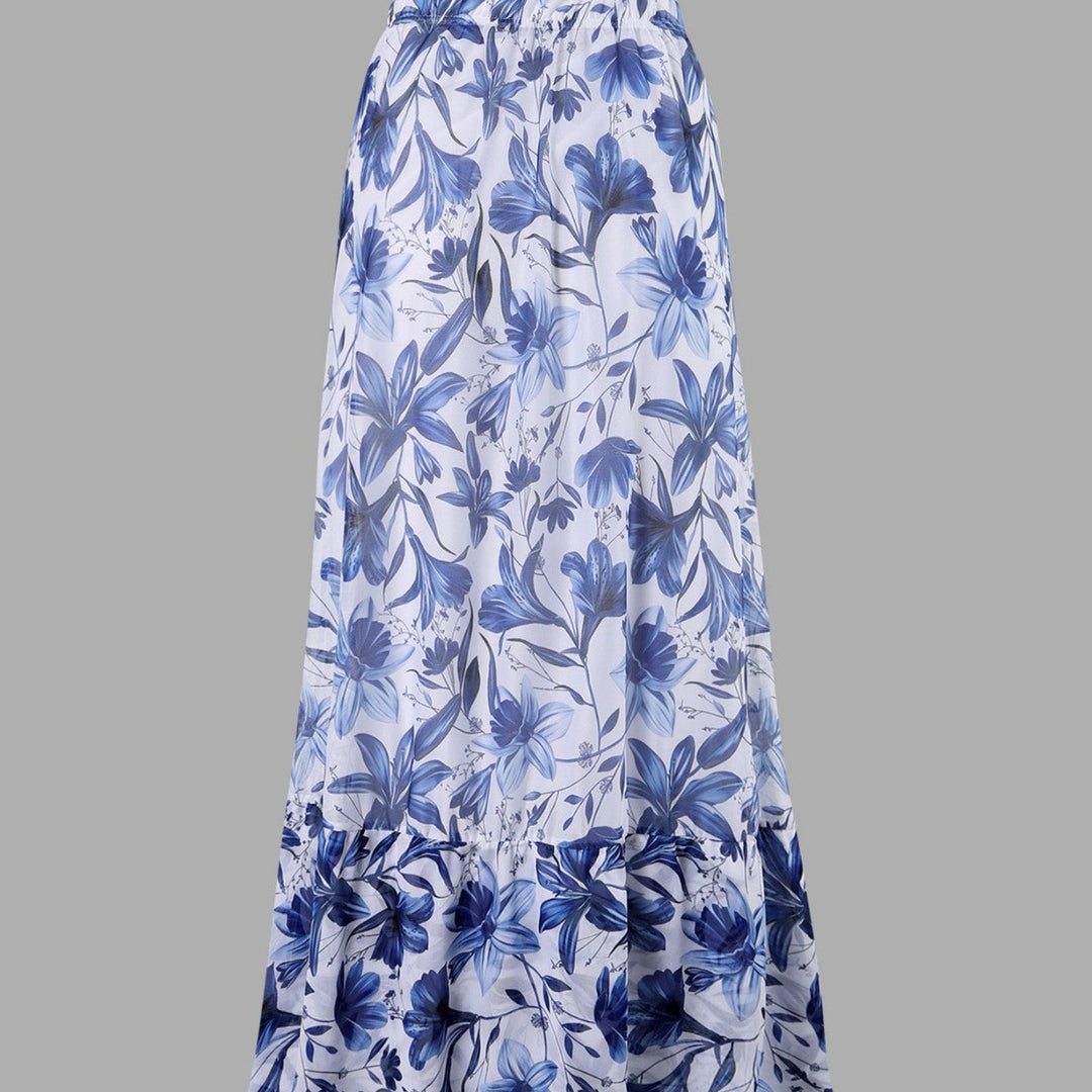 EMBERLY – BLUE AND WHITE PORCELAIN SWIMSUIT WRAP SKIRT SUIT