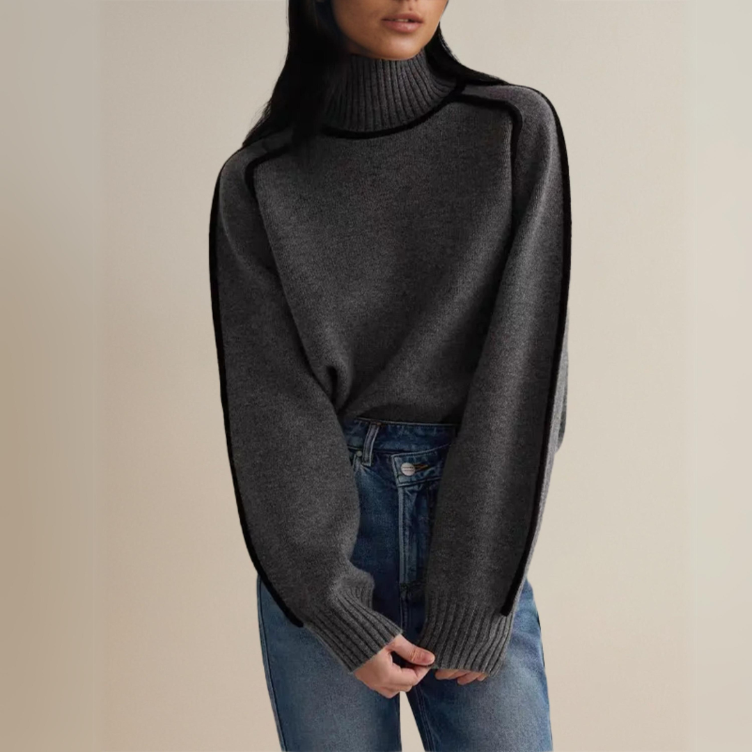 Bella - Loose Fit Turtleneck Striped Sweater