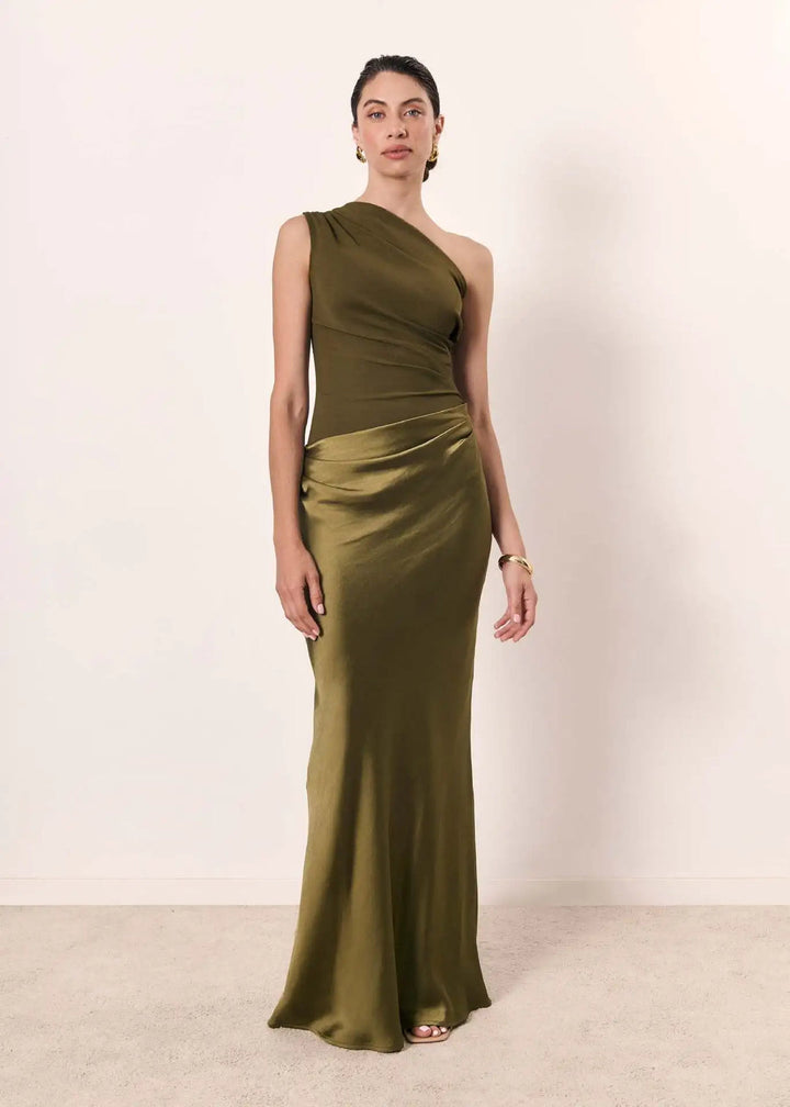 ALEIDA – ONE SHOULDER SATIN MAXI DRESS