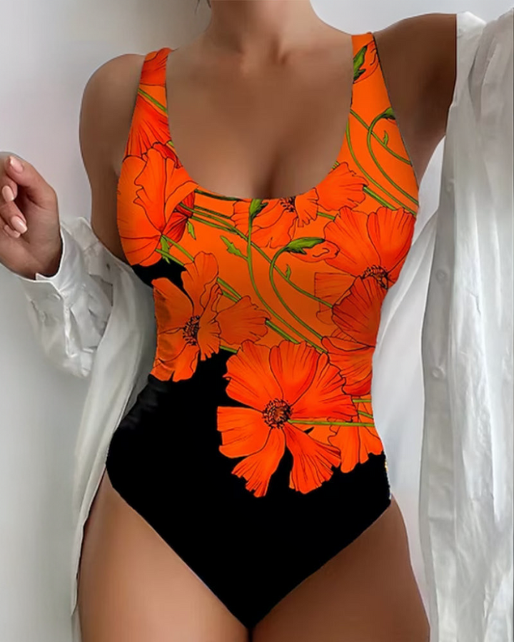 Lucyna - Stylish one-piece swimsuit with floral pattern