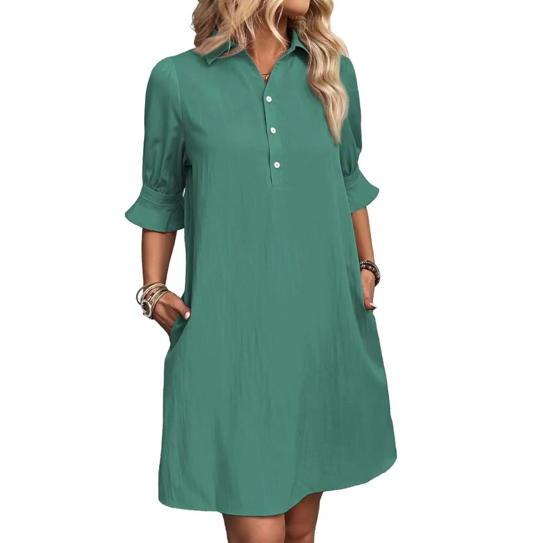 Franchesca - Casual Button Down Shirt Dress