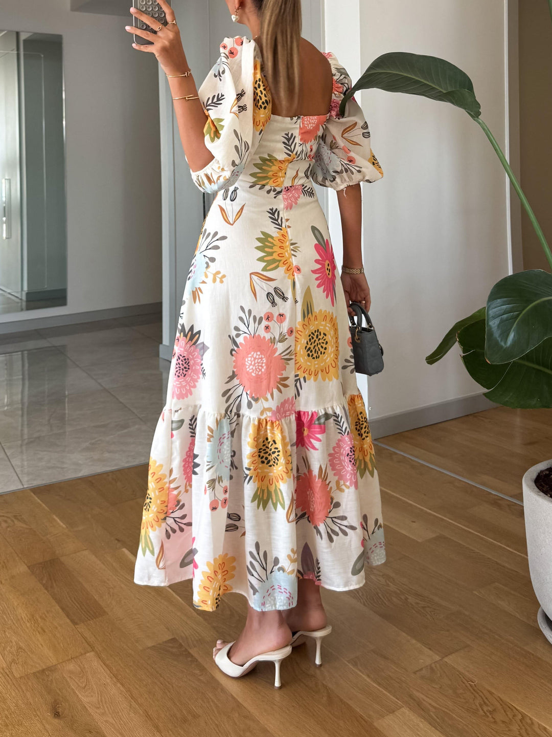 FABLE – ROMANTIC FLORAL MIDI WITH PUFF SLEEVES