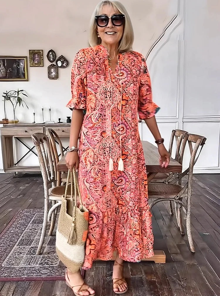 REVAYA – BOHEMIAN PAISLEY TASSEL TIE DRESS