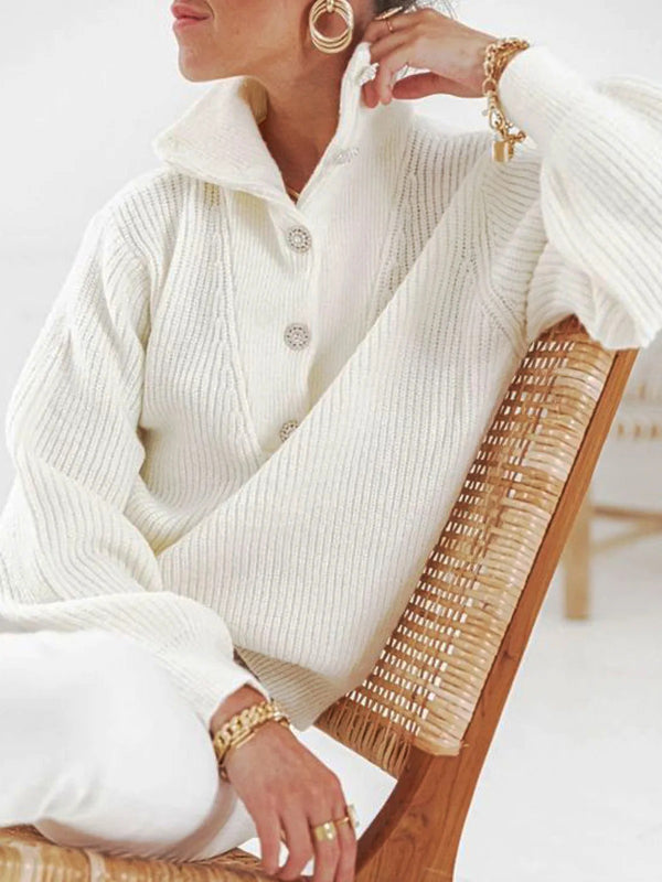 Cassie - Buttoned High-Neck Sweater