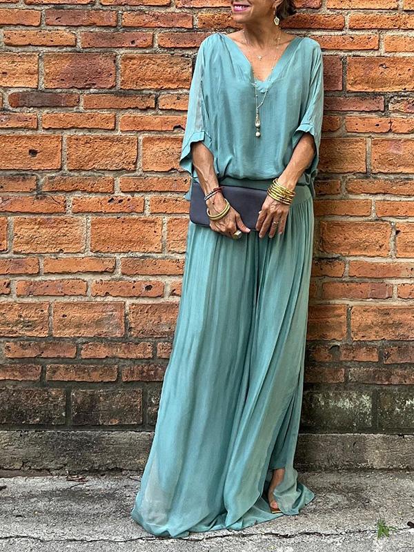 ESMERALDA – ELEGANT CHIFFON WIDE-LEG PANTS TWO-PIECE SET