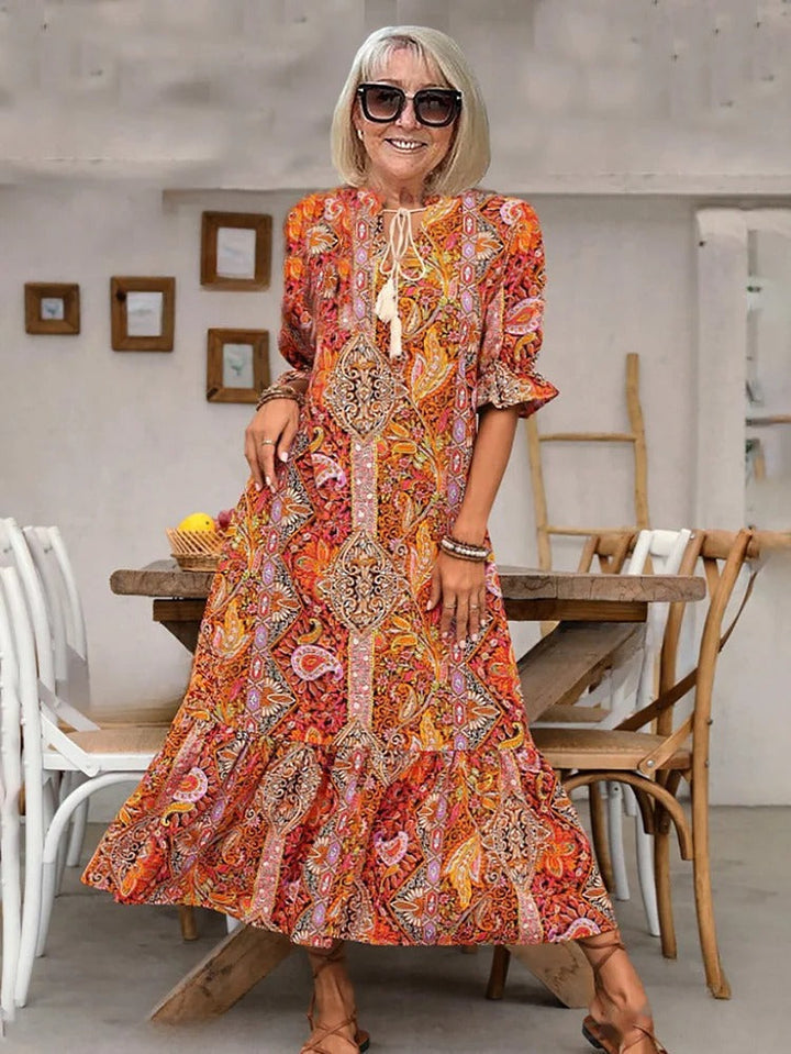 REVAYA – BOHEMIAN PAISLEY TASSEL TIE DRESS