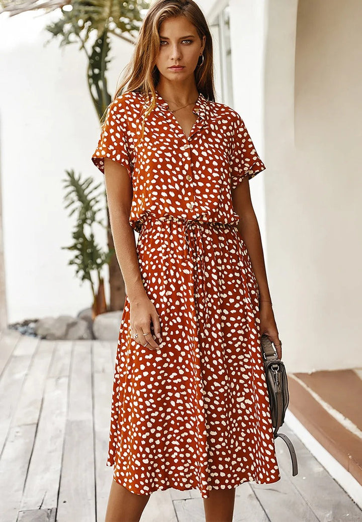 ZARA – SOFT-SPOTTED BUTTON-UP MIDI DRESS