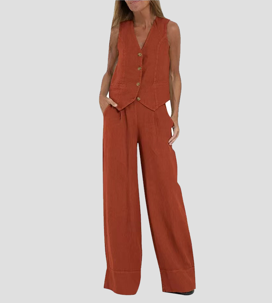 Jessica - Buttoned Vest & Wide-Leg Trousers Set