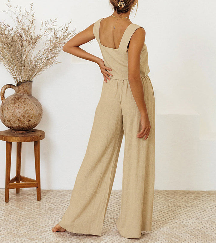 Evelyne - Luxe Minimalist Top & Wide-Leg Pants Set