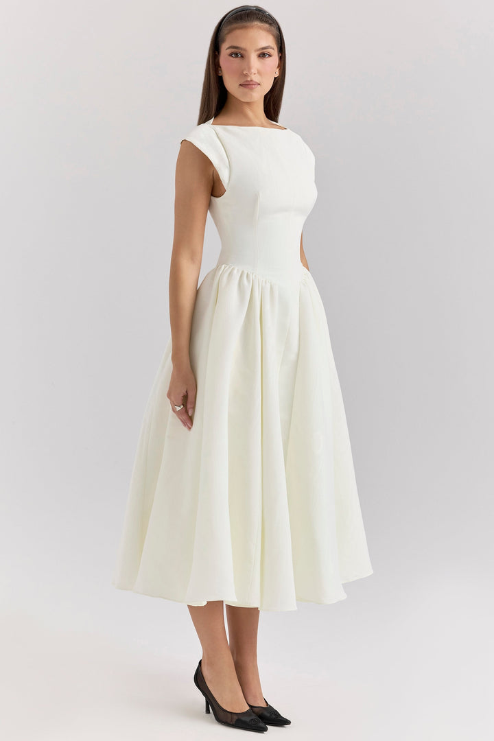 ISENDRIA – SATIN MIDI GOWN FOR SOPHISTICATED ELEGANCE