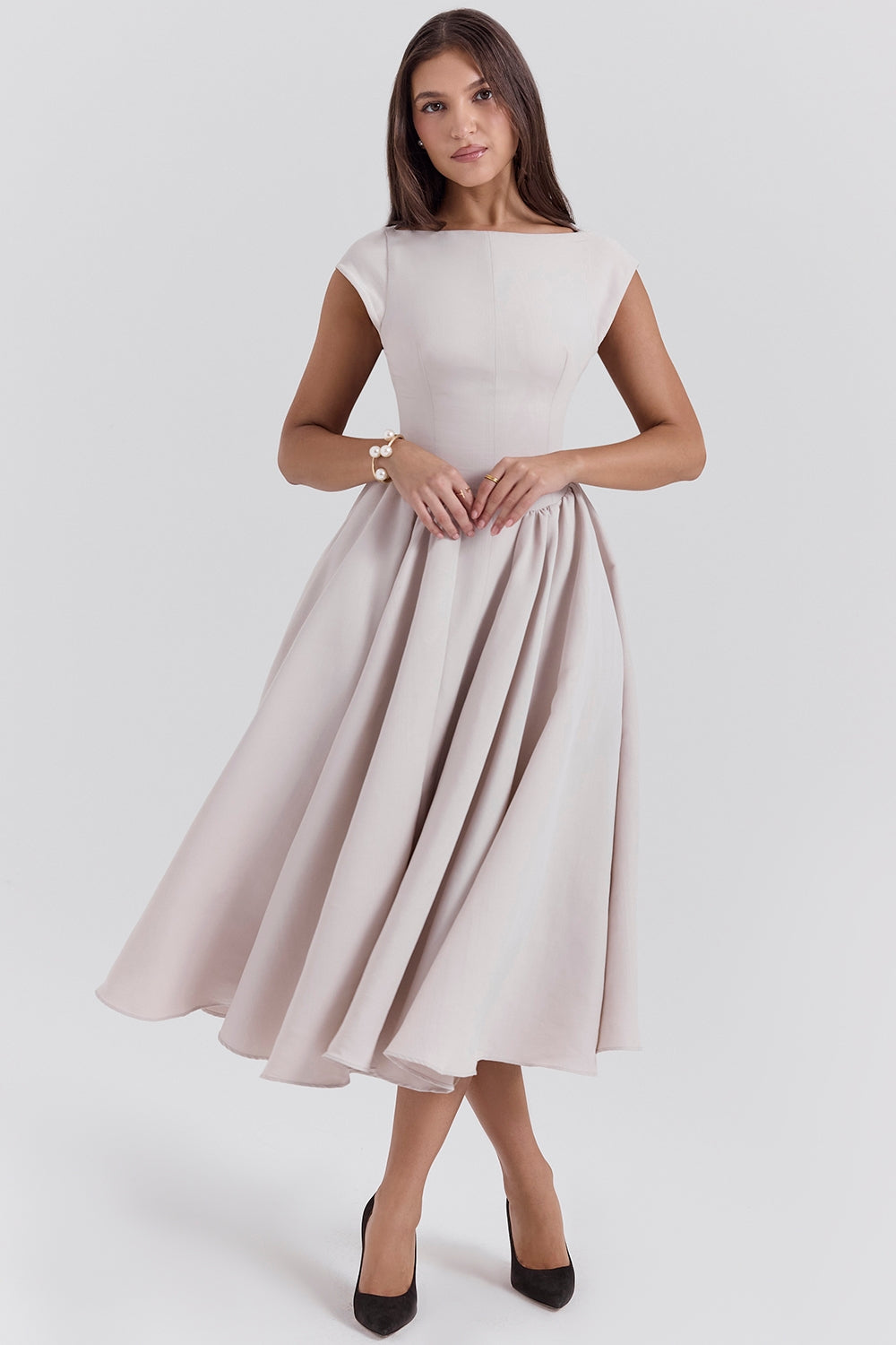 ISENDRIA – SATIN MIDI GOWN FOR SOPHISTICATED ELEGANCE