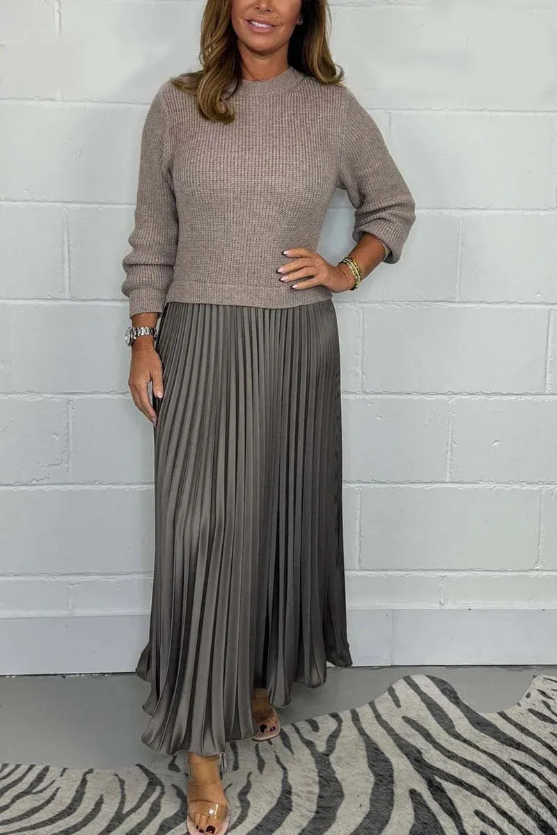 CAMILLA – MAXI DRESS WITH SWEATER & PLEATED SKIRT