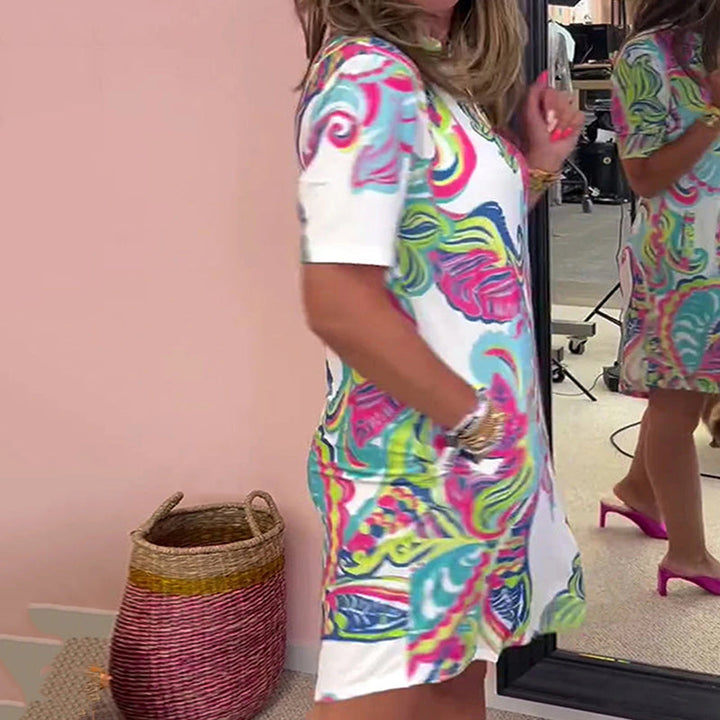 Amber | Colorful Printed V-Neck Dress