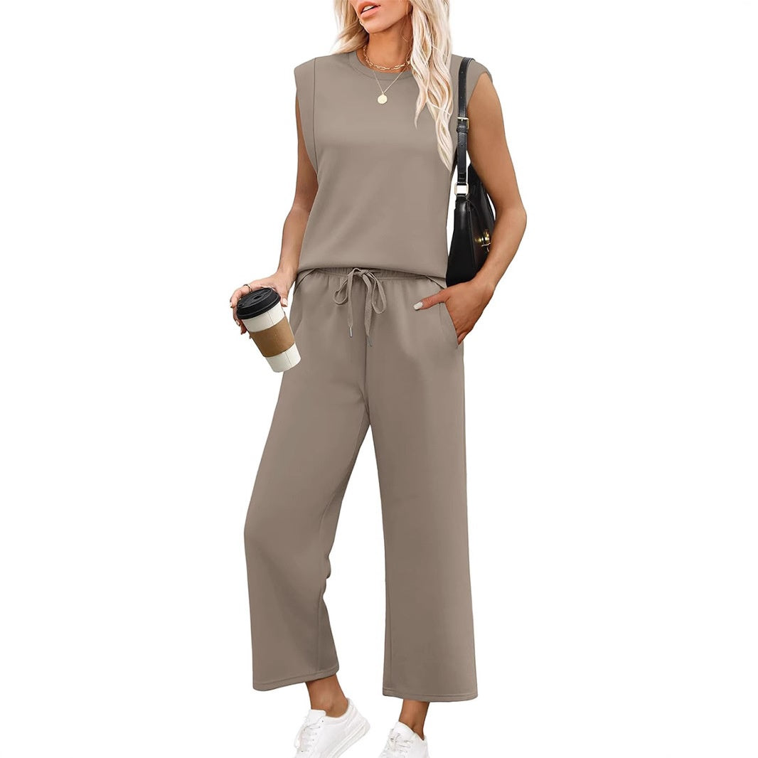 EVANIA – CASUAL SLEEVELESS TOP & WIDE CROPPED PANTS SET